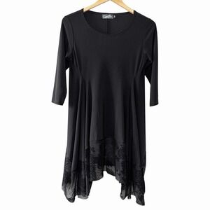 Sympli Womens Black Asymmetrical Tunic Top Velvet Burnout Size 8 Made In Canada